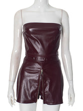 Sexy PU Patchwork Tube Zipper Split Hem Skort Sets