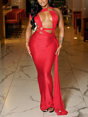 Sexy Circular Ring Patchwork Hollow out Bodycon Dress