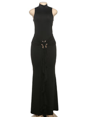 Half A Turtleneck Sleeveless Slim Maxi Dress