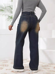 Fashion Retro High Waist Elastic Straight Jeans