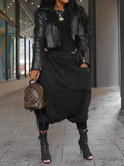 Elastic Waist Reversible Multi-pocket Loose Harem Jeans