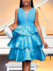 Patchwork High Rise Fitted Sleeveless Cake Dress
