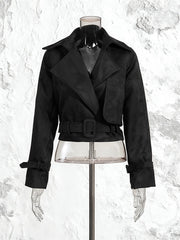 Vintage Lapel Neck Cropped Cinched Waist Jacket