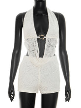 Sexy Lace Halter Neck Backless Shorts Two-Piece Set