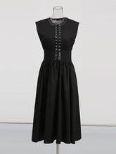 Round Neck Sleeveless Lace Up Cinched Waist Midi Dress
