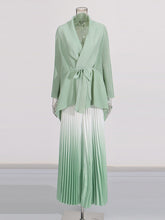 Elegant Lace-up Top and High Waist Pleated Skirt Set