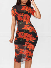 Sexy Print Mesh See through Three Piece Set