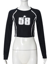 Casual Round Neck Star Number Graphic Crop T shirt