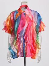 Lapel Patchwork Ruffle Trim Shirts