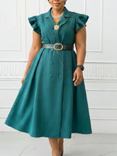Elegant Ruffle Sleeve Double-breasted Slim Dress