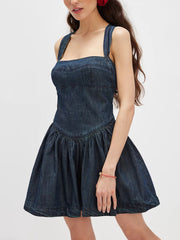 Fashion Backless Lace-up Denim Mini Dress