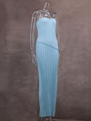 Fashion Knit Strapless Spliced Folds High Waist Dress