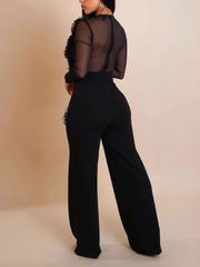 Sexy Mesh See Through Patchwork Ruffle Jumpsuit