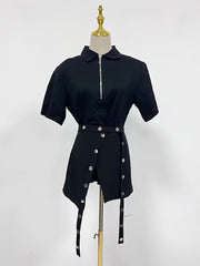 Fashion Zip Up T-shirt Slit Mini Skirt Two Piece Set