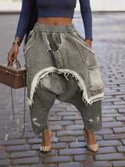 Casual Ripped Distressed Denim Patchwork Harem Pants