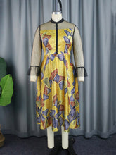 Elegant Mesh Sleeve Patchwork Print Party Dress