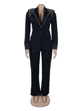 Elegant Pearl Embellishment Blazer Pants Suit Set