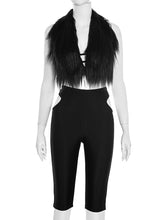 Lace-up Furry Tops High Waist Hollow Capri Pants Sets