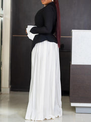 Casual V-neck Asymmetry Top Pleated Wide Leg Pants Set