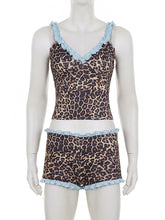 Casual Leopard Print Crop Top And Shorts Two Piece Set
