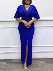 Rhinestone Embellished V-neck Slim Maxi Dress