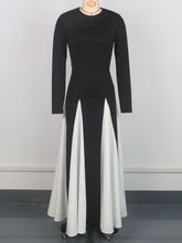 Elegant Contrast Color Round Neck Slim Dress