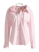 Rhinestones Striped Lapel Blouse Long Sleeve Shirt