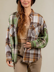 Casual Patchwork Button Loose Plaid Shirt