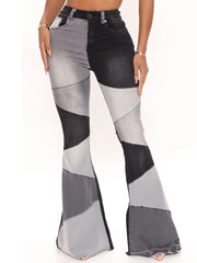 High Waist Denim Patchwork Flare Jeans
