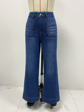 High Waist Patch Pocket Straight Casual Jeans