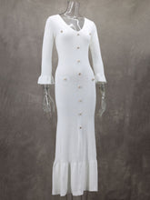 Fashion V-neck Knit Bodycon Ruffle Maxi Dress