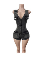 Sexy V-neck Sleeveless Denim Romper