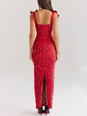 Embroidered Hollow-out Bowknot Shoulder Straps Dress