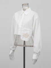 Casual Embroider Asymmetric Cropped Shirt