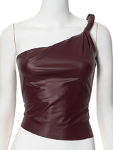 One Shoulder Sexy PU Leather Party Club Crop Top