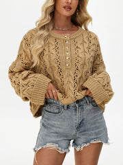 Vintage Textured Button Knit Pullover Sweater