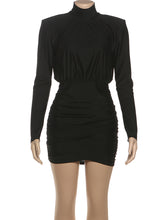 Elegant Turtleneck Slim Ruched Package Hip Mini Dress
