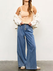 Elastic Waist Casual Wide Leg Jeans