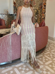 Casual Knit Sleeveless Bodycon Tassel Midi Dress