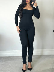 Sexy Long Sleeve Backless Bandage Tight Jumpsuit