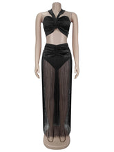 Sexy Crop Tube Top Fringe Maxi Skirt Two Piece Set