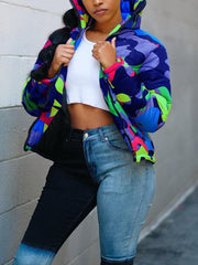 Fashion Stand Collar Camouflage Print Puffer Jacket