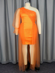 One-shoulder Mesh Patchwork Party Dress
