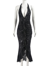 Plunge Halterneck Frill Detail Maxi Dress