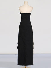 Fashion Slit Fitted Cargo Denim Tube Dress