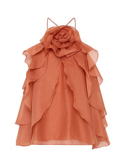 Romantic Spaghetti Strap Backless Ruffle Layered Tops
