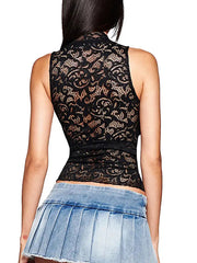Sexy V Neck Mesh Lace See Through Tank Top