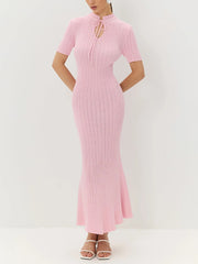 Elegant Round Collar Bodycon Knit Maxi Dress