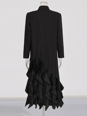 Solid Spliced Ruffles Loose Blazer Trench Coat