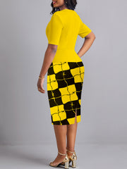 Print Patchwork Slit Ruched V Neck Wrapped Dress
